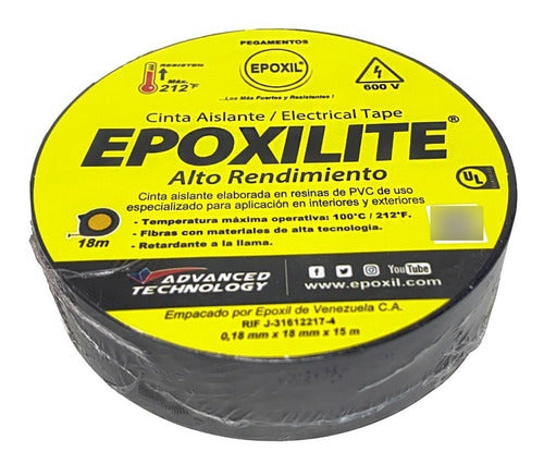 Teipe Negro Cinta Aislante Electrico Epoxilite 18 Metros